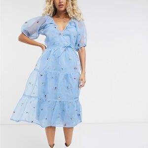 Floral sheer Blue Women's Dress with slip dress